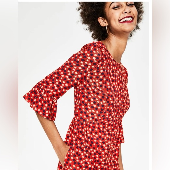 Boden Hyacinth Scattered Stars Casual Midi‎ Knee Length Dress, Red, Size 8 - Picture 4 of 12